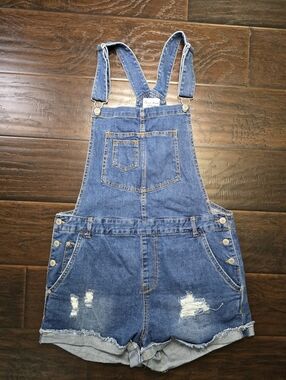 Love Tree Denim Distressed Shorts Jumper Overalls Large